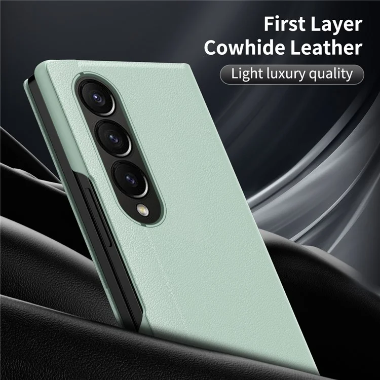 Para Samsung Galaxy Z Fold3 5G Capa de Couro com Janela de Visualização e Compartimento para Cartão - Verde Claro
