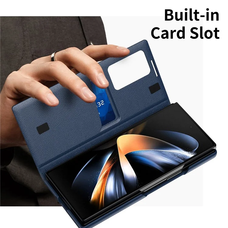 Pour Samsung Galaxy Z Fold4 5G Étui en cuir avec fenêtre d'affichage et fente pour carte - Saphir