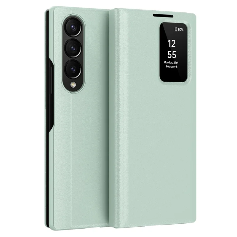 Lederhülle für Samsung Galaxy Z Fold4 5G mit Sichtfenster und Kartenfach - Hellgrün