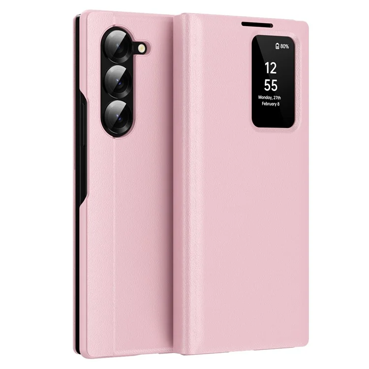 Étui pour Samsung Galaxy Z Fold5 5G avec Porte-cartes et Fenêtre d'Affichage Intelligente en Cuir - Rose