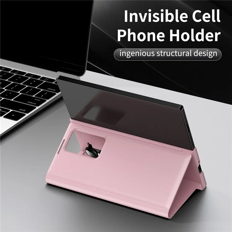 Étui pour Samsung Galaxy Z Fold5 5G avec Porte-cartes et Fenêtre d'Affichage Intelligente en Cuir - Rose
