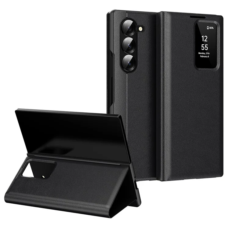 Cover per Samsung Galaxy Z Fold5 5G con Porta Carte Finestra Smart View in Pelle - Nero