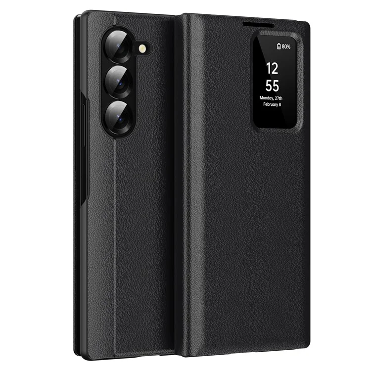 Cover per Samsung Galaxy Z Fold5 5G con Porta Carte Finestra Smart View in Pelle - Nero