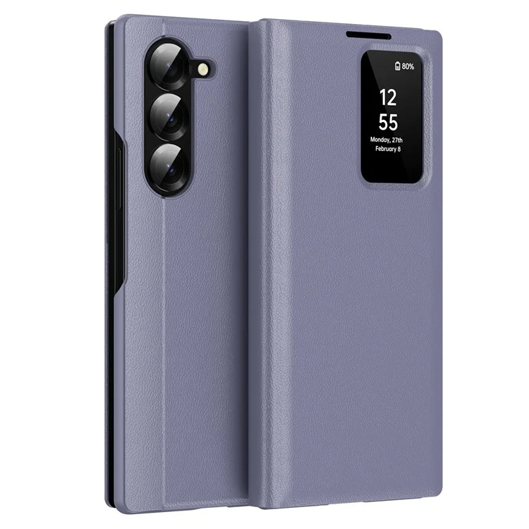 Custodia per Samsung Galaxy Z Fold5 5G con Porta Carte Finestra Smart View Cover in Pelle - Grigio Lavanda