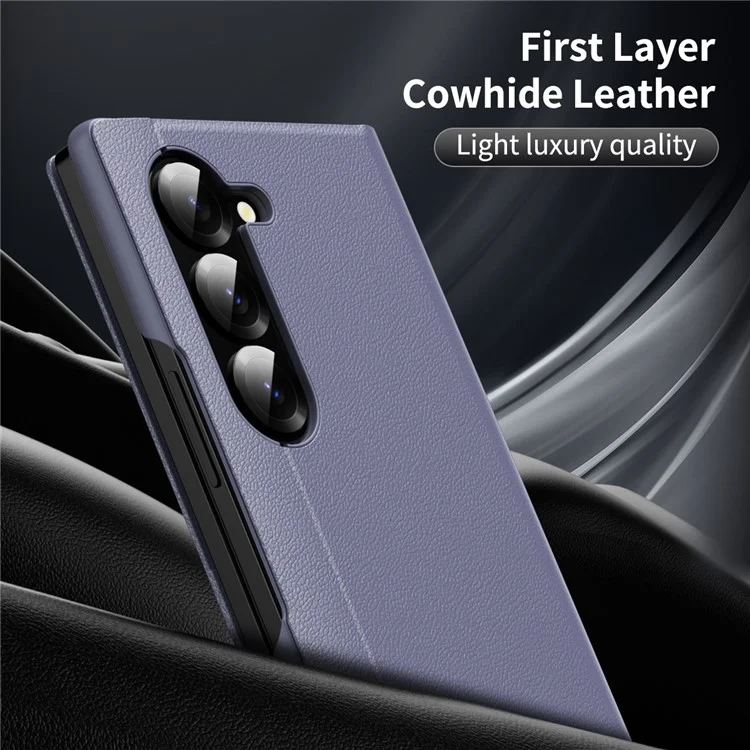 Custodia per Samsung Galaxy Z Fold5 5G con Porta Carte Finestra Smart View Cover in Pelle - Grigio Lavanda