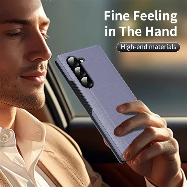 Custodia per Samsung Galaxy Z Fold5 5G con Porta Carte Finestra Smart View Cover in Pelle - Grigio Lavanda
