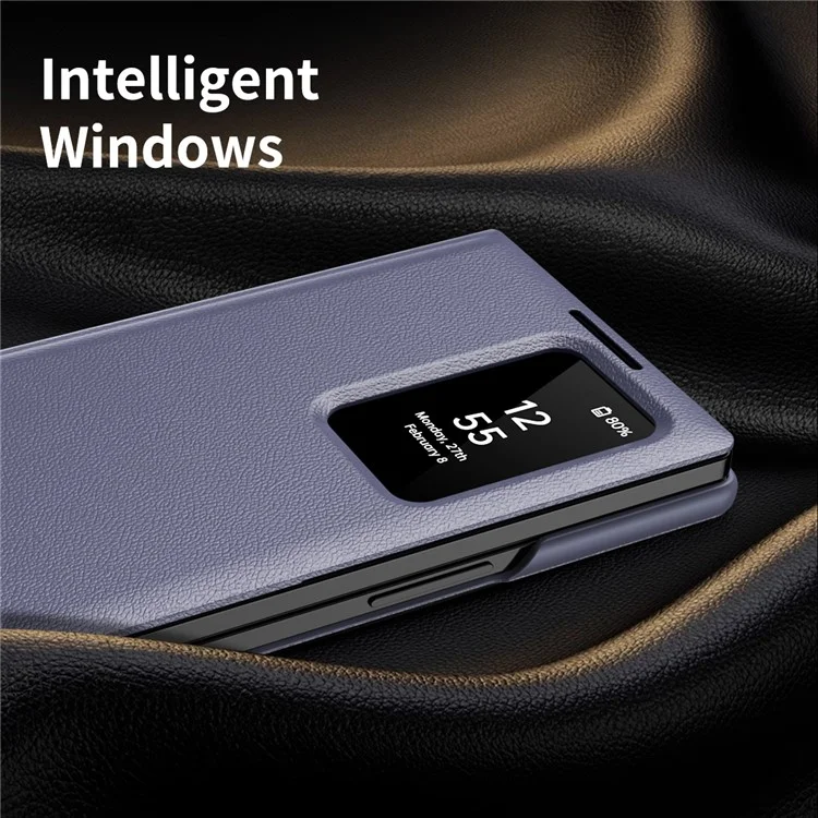 Custodia per Samsung Galaxy Z Fold5 5G con Porta Carte Finestra Smart View Cover in Pelle - Grigio Lavanda
