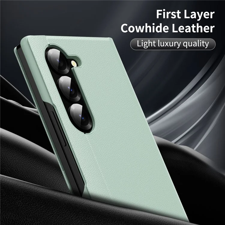 For Samsung Galaxy Z Fold5 5G Case with Card Holder Smart View Window Leather Phone Cover - Light Green