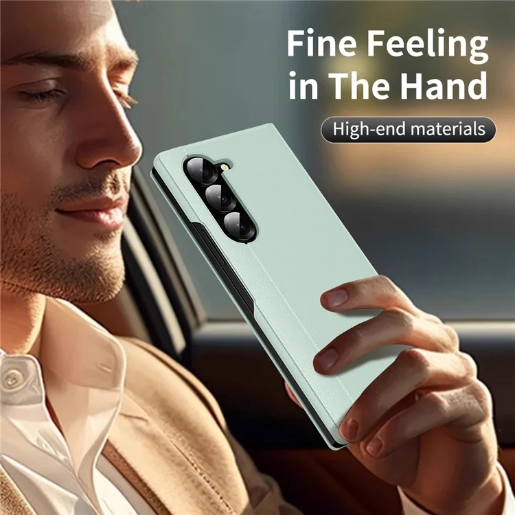 For Samsung Galaxy Z Fold5 5G Case with Card Holder Smart View Window Leather Phone Cover - Light Green