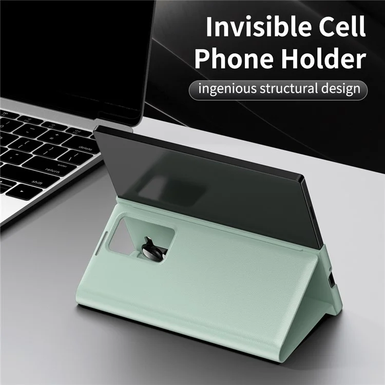 For Samsung Galaxy Z Fold5 5G Case with Card Holder Smart View Window Leather Phone Cover - Light Green