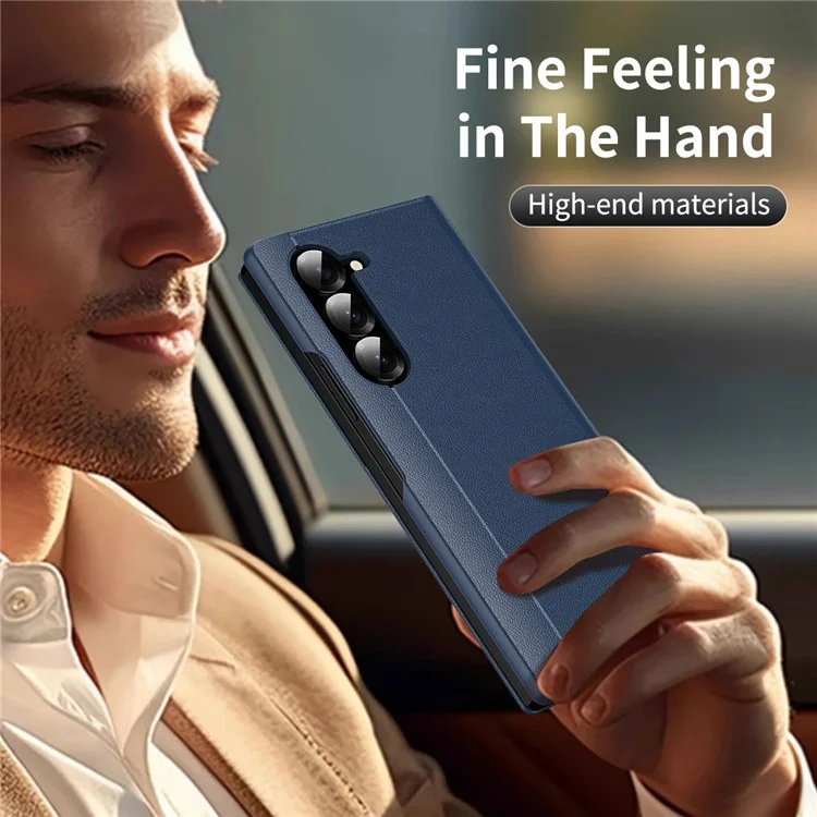 For Samsung Galaxy Z Fold6 5G Case with Card Holder Smart View Window Leather Phone Cover - Sapphire