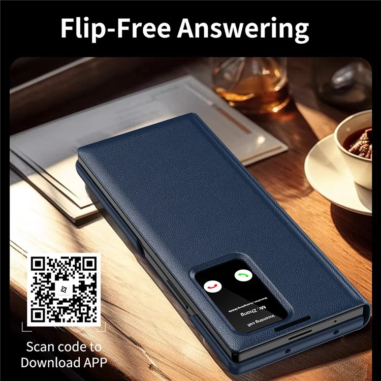 For Samsung Galaxy Z Fold6 5G Case with Card Holder Smart View Window Leather Phone Cover - Sapphire