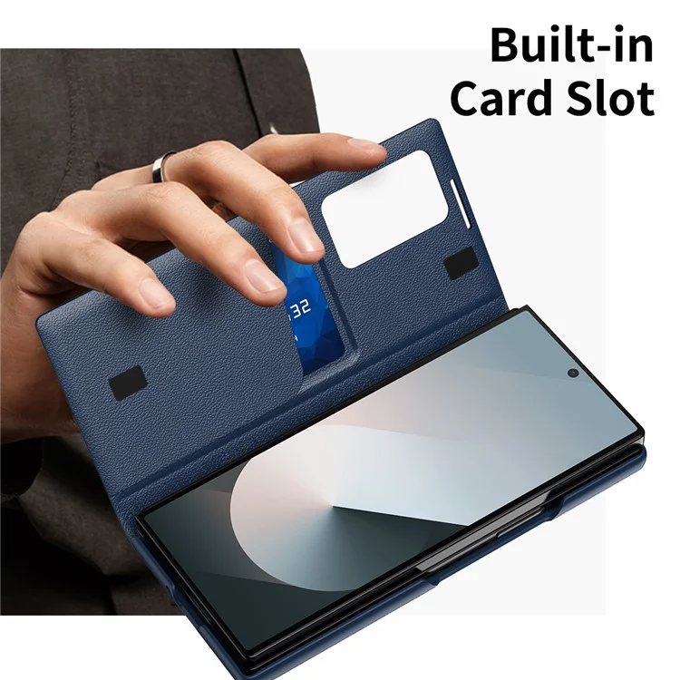 For Samsung Galaxy Z Fold6 5G Case with Card Holder Smart View Window Leather Phone Cover - Sapphire