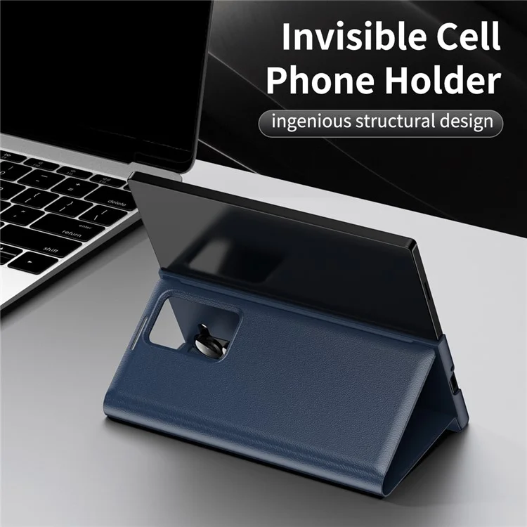 For Samsung Galaxy Z Fold6 5G Case with Card Holder Smart View Window Leather Phone Cover - Sapphire