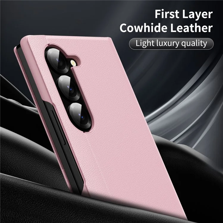 For Samsung Galaxy Z Fold6 5G Case with Card Holder Smart View Window Leather Phone Cover - Pink