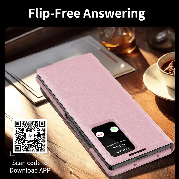 For Samsung Galaxy Z Fold6 5G Case with Card Holder Smart View Window Leather Phone Cover - Pink