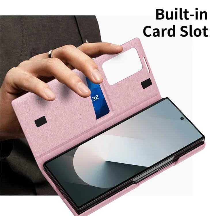 For Samsung Galaxy Z Fold6 5G Case with Card Holder Smart View Window Leather Phone Cover - Pink