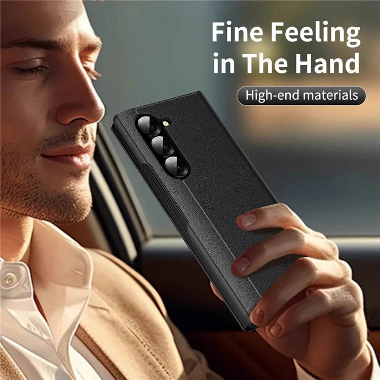 Für Samsung Galaxy Z Fold6 5G Hülle mit Kartenhalter Smart View Fenster Lederhülle Handyhülle - Schwarz