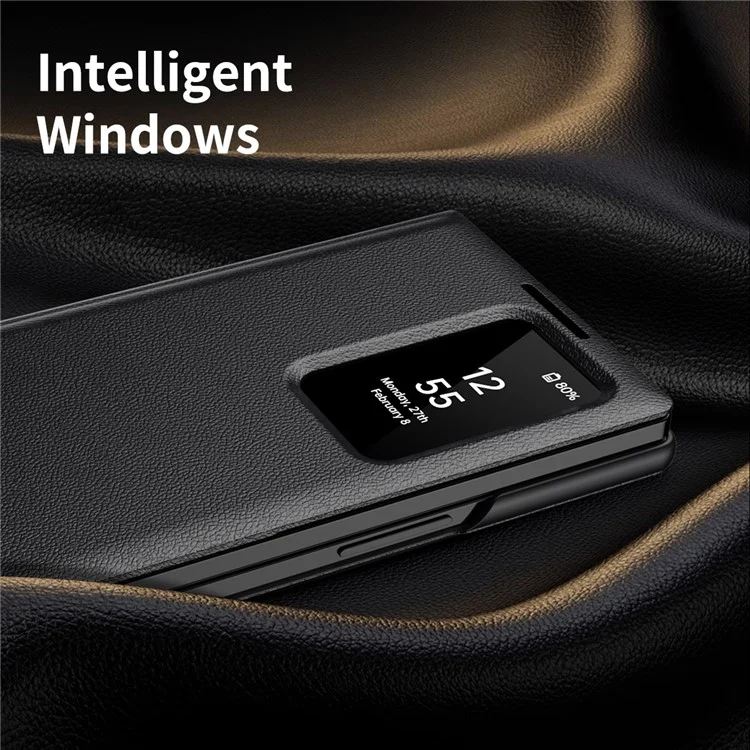 Für Samsung Galaxy Z Fold6 5G Hülle mit Kartenhalter Smart View Fenster Lederhülle Handyhülle - Schwarz