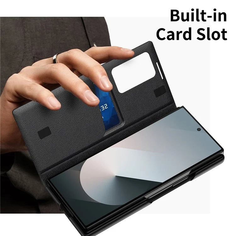Für Samsung Galaxy Z Fold6 5G Hülle mit Kartenhalter Smart View Fenster Lederhülle Handyhülle - Schwarz