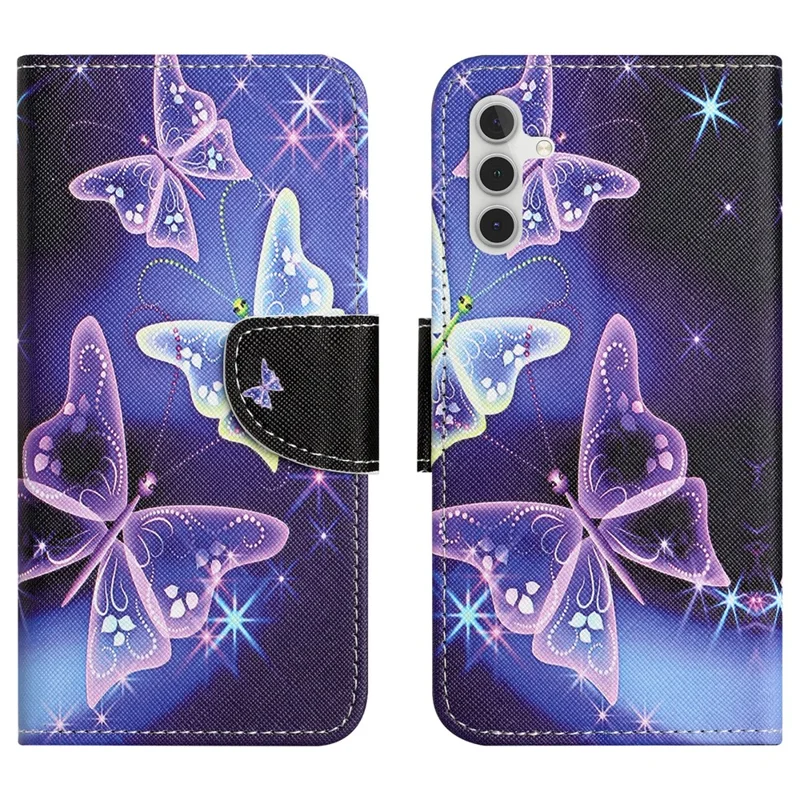 For Samsung Galaxy A37 5G / A36 5G Case Pattern Printing Cross Texture Phone Leather Cover - Sparkling Butterfly