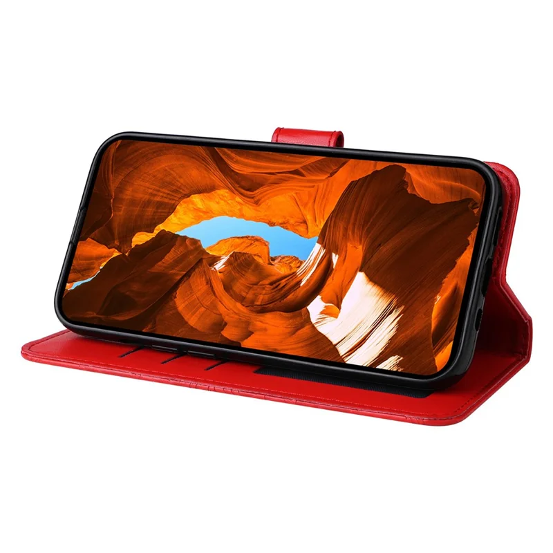 Til Oppo Reno13 F 5G (Reno 13 FS 5G) / 4G hylse med solsortmønster, lomme i læder - Rød