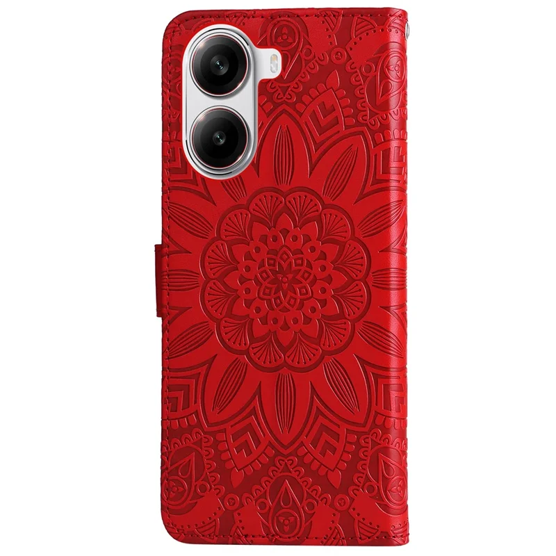 For Xiaomi Redmi Turbo 4 5G / Poco X7 Pro 5G Case Sunflower Imprint Leather Wallet Phone Cover - Red