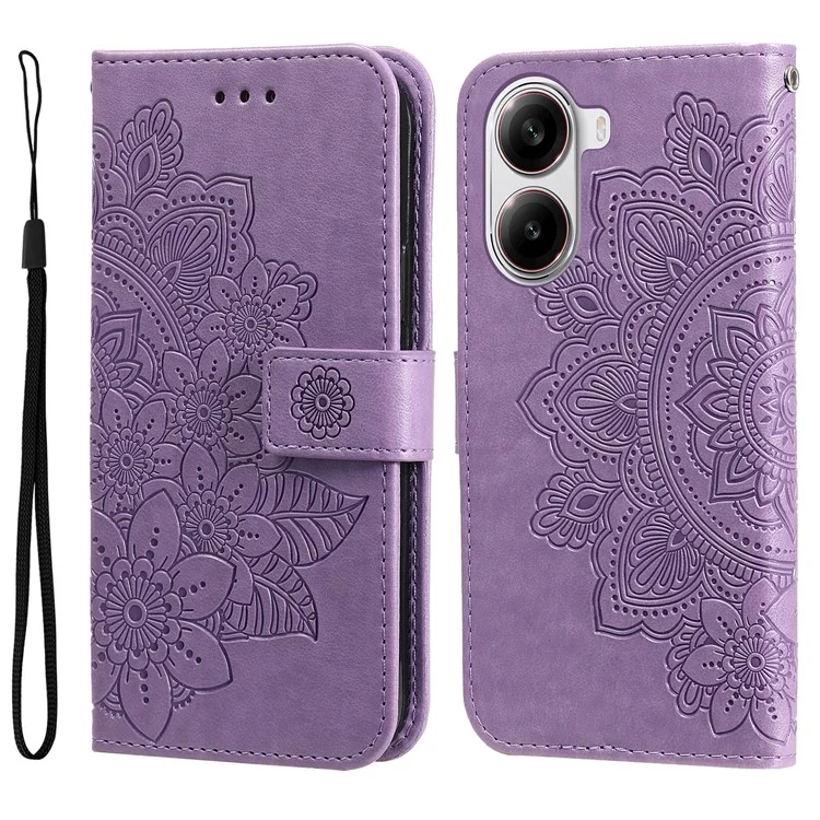 For Xiaomi Poco X7 Pro 5G / Redmi Turbo 4 5G Case Floral Pattern PU Leather Wallet Stand Phone Cover - Purple
