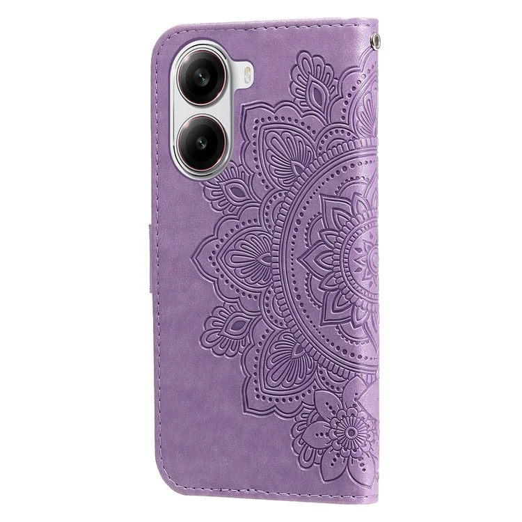 For Xiaomi Poco X7 Pro 5G / Redmi Turbo 4 5G Case Floral Pattern PU Leather Wallet Stand Phone Cover - Purple