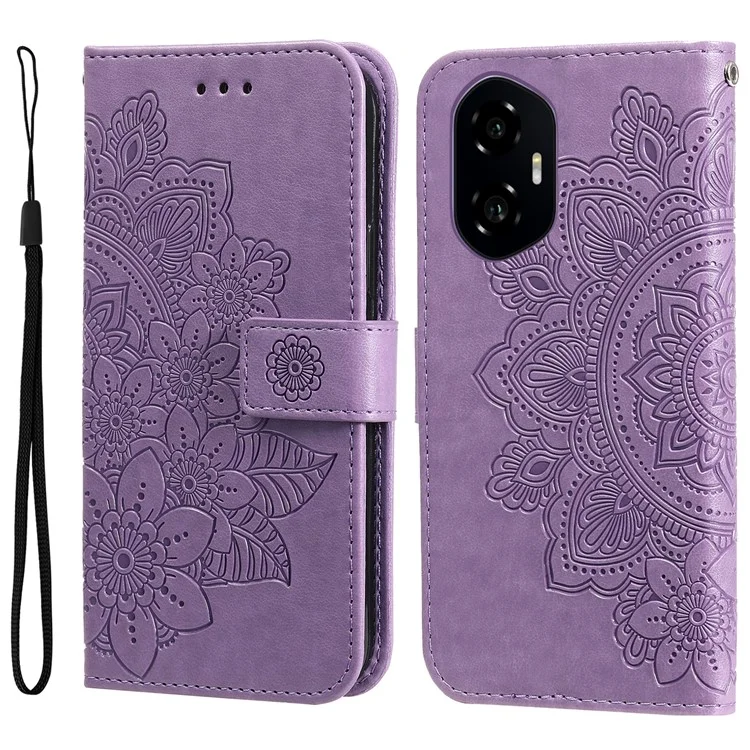 Étui For Honor 300 en Cuir PU Portefeuille avec Motif Floral et Support de Visualisation - Violet