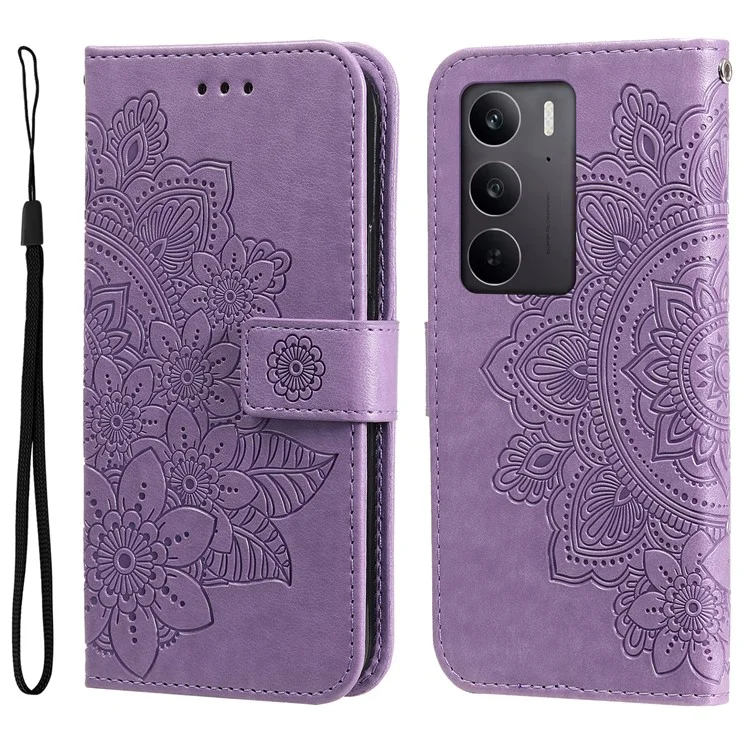 Pour Realme C75 / 14x 5G Étui Portefeuille en Cuir PU Floral Housse de Téléphone Support Vue - Violet