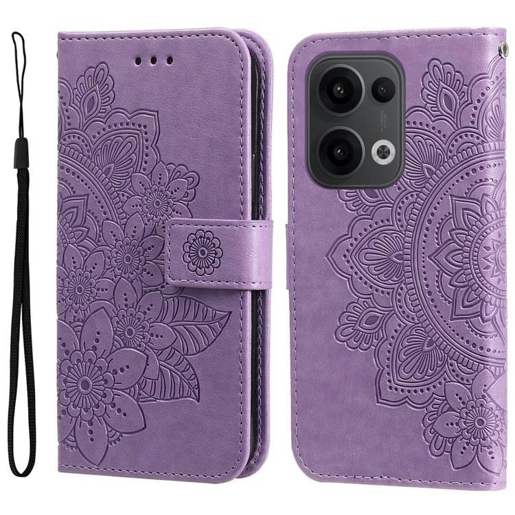 Per Oppo Reno13 5G (Globale) Custodia in pelle PU Portafoglio Floreale Custodia per telefono con supporto - Viola