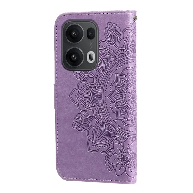 Funda tipo cartera de cuero PU con diseño floral para Oppo Reno13 Pro 5G - Vista con soporte - Morado