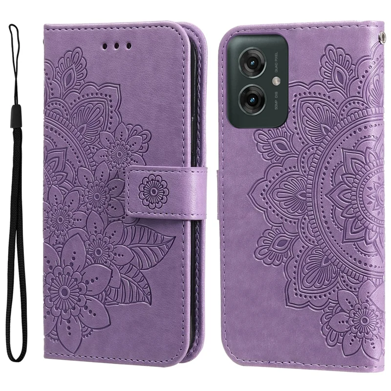 For Motorola Moto G55 5G Case Floral Pattern PU Leather Wallet Stand Phone Cover - Purple