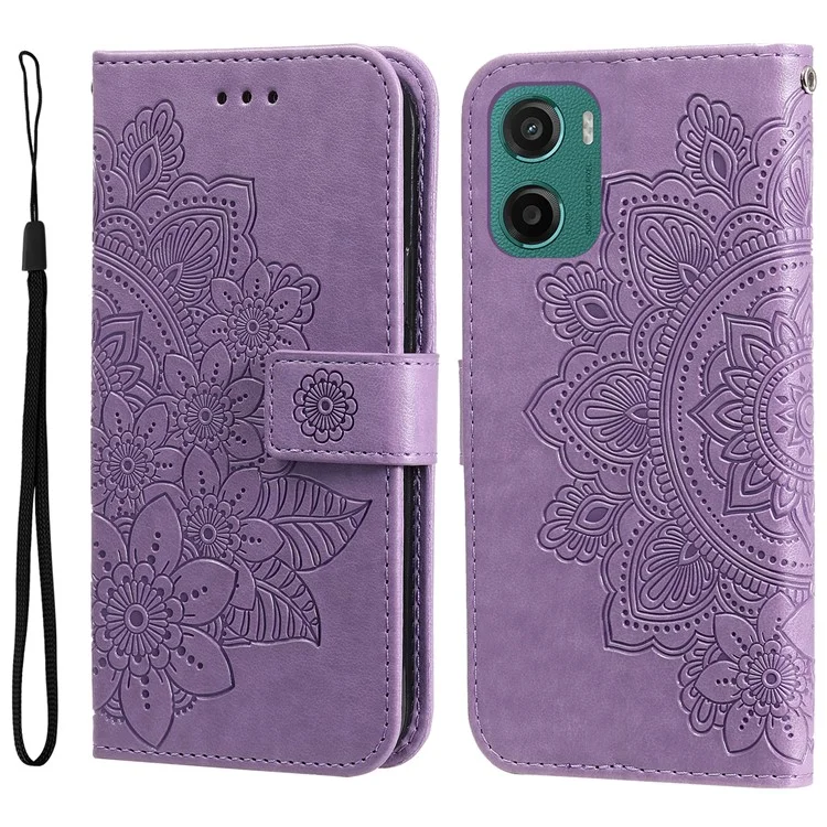 For Motorola Moto G05 4G / E15 4G Case Floral Pattern PU Leather Wallet Stand Phone Cover - Purple