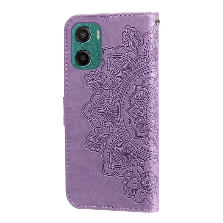 For Motorola Moto G05 4G / E15 4G Case Floral Pattern PU Leather Wallet Stand Phone Cover - Purple