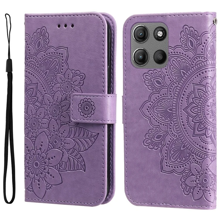 For Motorola Moto G15 4G / G15 Power 4G Case Floral Pattern PU Leather Wallet Stand Phone Cover - Purple