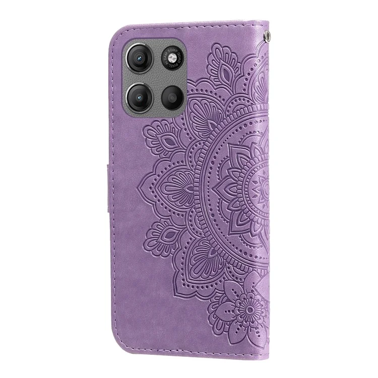 For Motorola Moto G15 4G / G15 Power 4G Case Floral Pattern PU Leather Wallet Stand Phone Cover - Purple