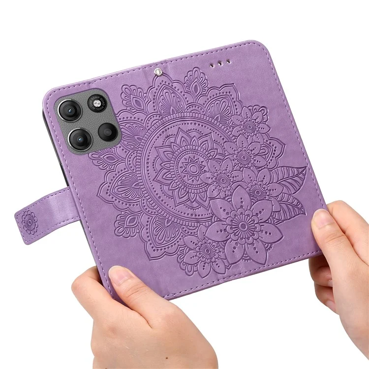 For Motorola Moto G15 4G / G15 Power 4G Case Floral Pattern PU Leather Wallet Stand Phone Cover - Purple