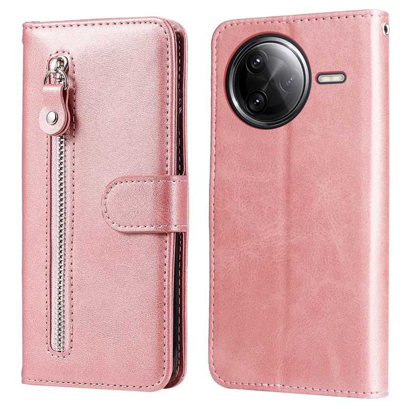For Xiaomi Poco F7 Ultra 5G / Redmi K80 Pro 5G Case Zipper Wallet Calf Texture PU Leather Phone Cover - Pink