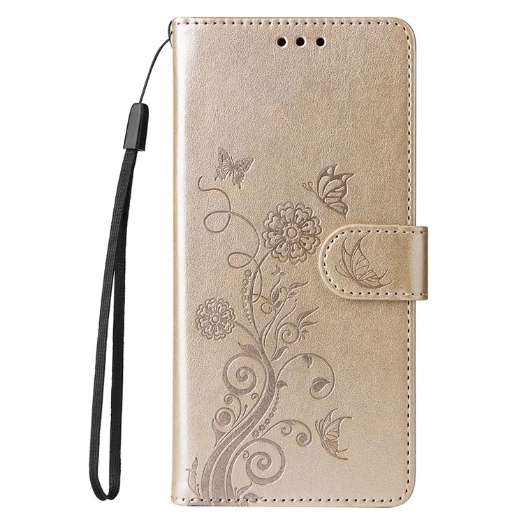 For Xiaomi Redmi Turbo 4 5G / Poco X7 Pro 5G Leather Case Butterfly Floral Imprint Wallet Stand Cover - Gold