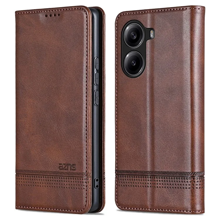 AZNS Para Xiaomi Redmi Turbo 4 5G / Poco X7 Pro 5G Capa Textura de Couro de Vaca Carteira Capa de Telefone - Café