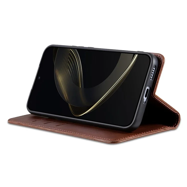 AZNS Para Xiaomi Redmi Turbo 4 5G / Poco X7 Pro 5G Capa Textura de Couro de Vaca Carteira Capa de Telefone - Café