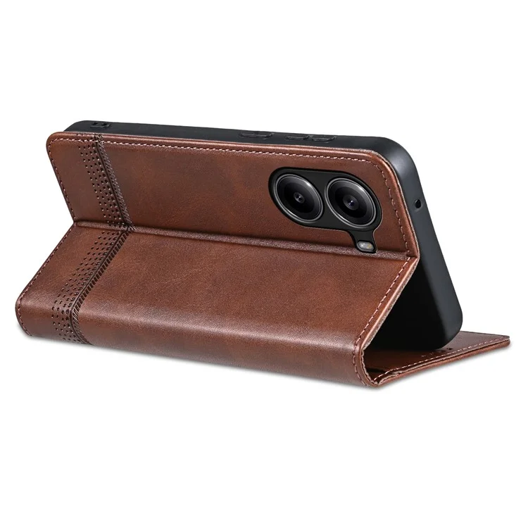 AZNS Para Xiaomi Redmi Turbo 4 5G / Poco X7 Pro 5G Capa Textura de Couro de Vaca Carteira Capa de Telefone - Café