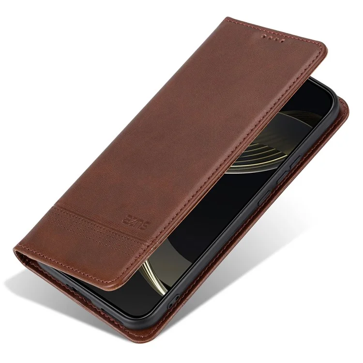 AZNS Para Xiaomi Redmi Turbo 4 5G / Poco X7 Pro 5G Capa Textura de Couro de Vaca Carteira Capa de Telefone - Café