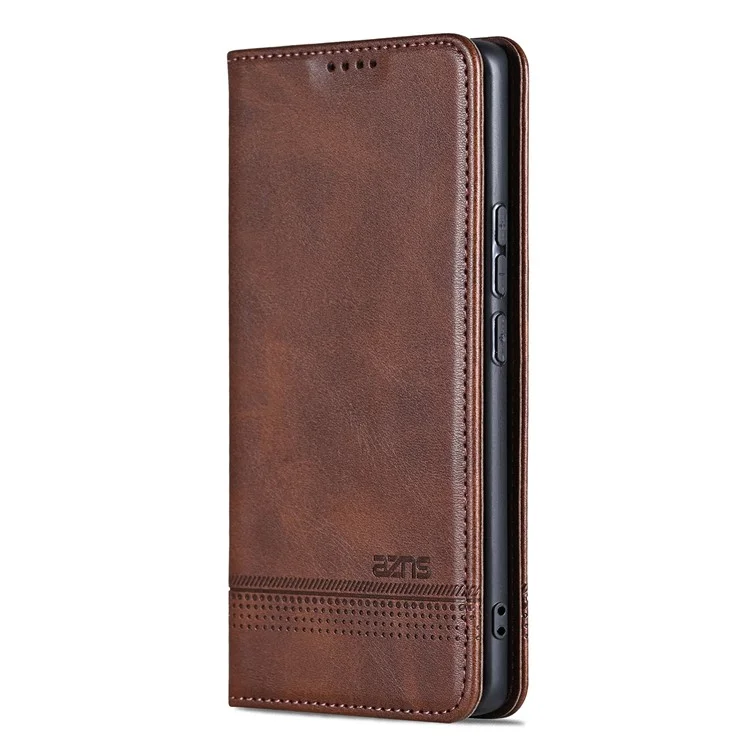 AZNS Para Xiaomi Redmi Turbo 4 5G / Poco X7 Pro 5G Capa Textura de Couro de Vaca Carteira Capa de Telefone - Café
