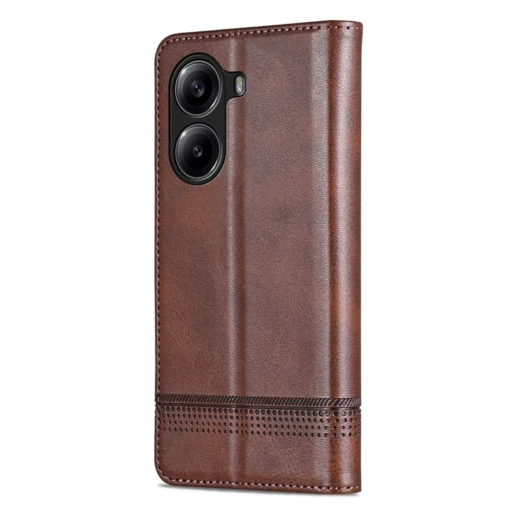 AZNS Para Xiaomi Redmi Turbo 4 5G / Poco X7 Pro 5G Capa Textura de Couro de Vaca Carteira Capa de Telefone - Café