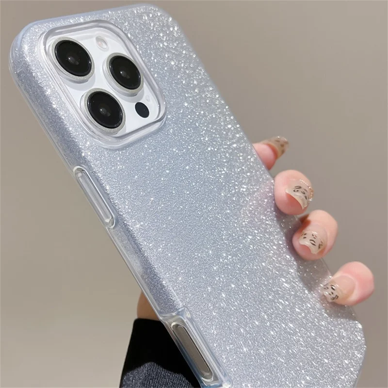 For iPhone 16 Pro Case with Wrist Strap TPU Phone Back Cover Glitter Design - Silver