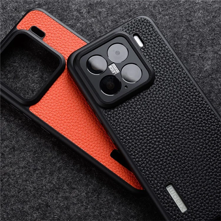 MELKCO Для Xiaomi 15 Чехол Подлинная кожа коровы с покрытием ПК Чехол для телефона - Оранжевый