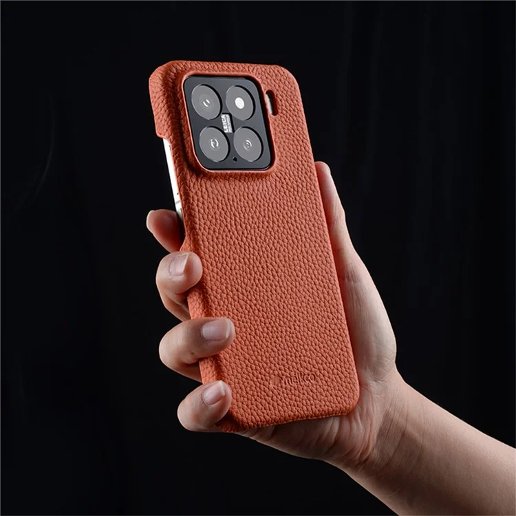 MELKCO Pour Xiaomi 15 Étui magnétique Véritable cuir de vache + Coque arrière en PC - Orange